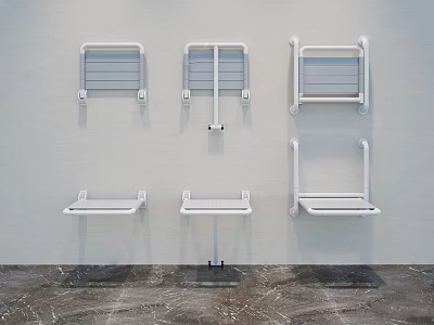 White Metal Wall Mounted Stools With Sleek Design In Minimalist Interior Setup 3d model