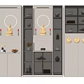Modern Buddhist Shrine Cabinet With Open Closed Shelves Golden Buddha Statue And Decorative Items
