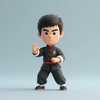 Cartoon Man In Traditional Kung Fu Outfit With Red Accents And Martial Arts Pose 3d model