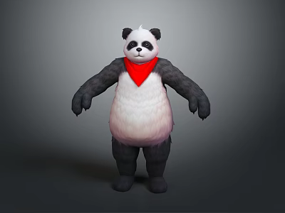 Cute Panda Game Movie Character With Red Bandana And Black White Fur 3d model