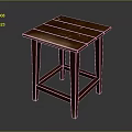Solid Wood Square Top Stool With Simple Design And Natural Brown Finish 3d model