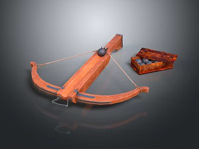 Medieval Wooden Catapult Siege Weapon With Wooden Box And Stones 3d model