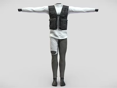 Stylish Clothing Outfit Featuring Black Vest White Top Gray Pants And Black Shoes 3d model