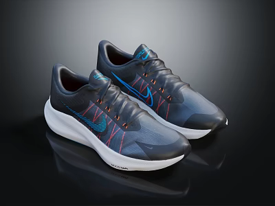 Modern Nike Athletic Sneakers with Dark Gray Upper Blue Red Accents and White Sole 3d model