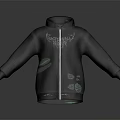 Black Zip Up Hoodie With White Back Design And Green Accents