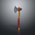 Decorative Battle Axe With Metal Blade Wooden Handle And Red Wrapping Design