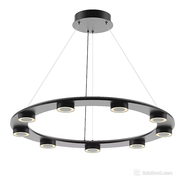 Modern Circular Chandelier With Black Frame Multiple Hanging Bulbs And Suspended Design 3d model