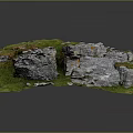 Realistic Stone Landscape Model with Green Grass and Mossy Rocky Surfaces