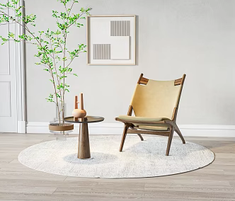 Middle Ancient Leisure Chair Single Chair Leisure Chair Combination Side Decoration Green Planting 3d model