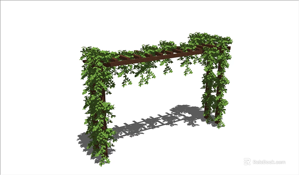 Lush Green Climbing Vines Covering Wooden Arch With Hanging Foliage Creating Natural Shade 3d model 