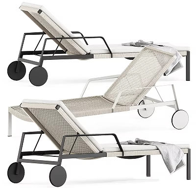 Modern Wicker Lounge Chair With Metal Frame Wheels And Towel On Top 3d model