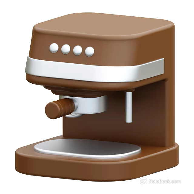 Brown Coffee Machine With Silver Accents Control Buttons And Drip Tray 3d model
