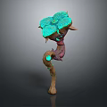 Fantasy Creature With Curved Brown Stem Blue Glowing Flower Small Horns And Green Glowing Spots