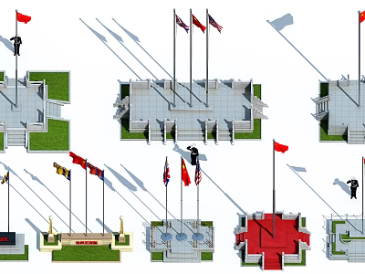 National Flags In Various Outdoor Display Scenes With Multiple Flagpoles And Platforms 3d model