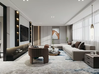 Modern Hotel Guest Room Interior With Cozy Sofa Chair Coffee Table TV And Decorative Painting 3d model