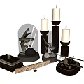 Decorative Ornament Set With Glass Cloches Candle Holders Wooden Bases And Airplane Model
