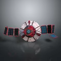 3D Satellite Model With Circular Body Red Structure Blue Components And Solar Panels 3d model