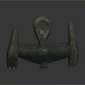 Ancient Green Jade Vessel With Curved Handle Three Legs And Circular Ornament