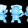 Cute Blue Cartoon Dolls With White Cloud Head In Three Different Views 3d model