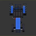 Blue Block Style Tractor With Large Wheels And Black Roof 3d model