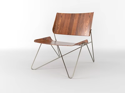 Modern Wooden Single Chair With Curved Backrest And Metal Frame Design 3d model