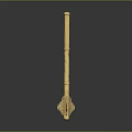 Ancient Golden Ornamental Weapon With Intricate Carvings And Decorative Top Design