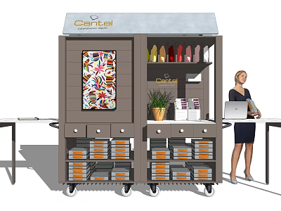 Chantel Mall Store With Colorful Bottles Display Shelves Decorative Poster And Stacked Boxes 3d model
