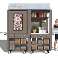 Chantel Mall Store With Colorful Bottles Display Shelves Decorative Poster And Stacked Boxes