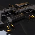 Tactical Black Handgun With Textured Grip Magazine And Bullets Display Setup