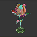 Pink Rose Shaped Decorative Lamp with Petals Stem and Black Base