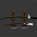 Fantasy Weapon Swords With Dragon Sculpted Handles And Glowing Green Red Blades On Stone Pedestals