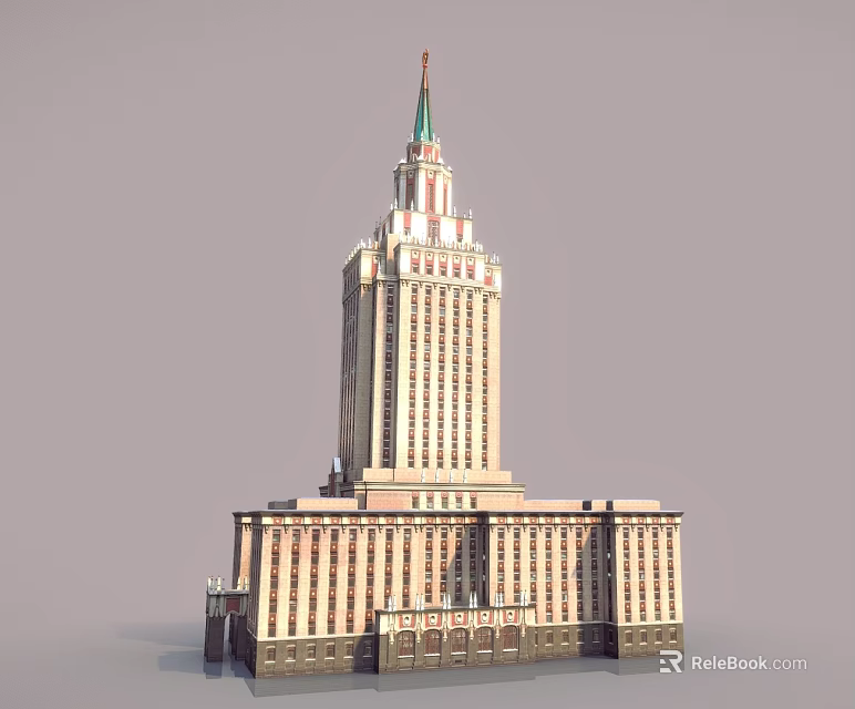 Tall Classical Hotel Building With Green Spire And Symmetrical Window Design 3d model 