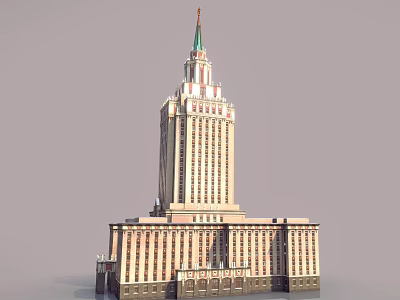 Tall Classical Hotel Building With Green Spire And Symmetrical Window Design 3d model