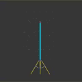 Blue Tall Column With Yellow Tripod Base And Floating Blue Light Spots