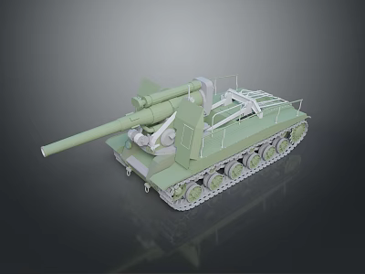 Green Military Tank 3D Model With Long Barrel Tracks And Turret Structure 3d model