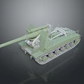 Green Military Tank 3D Model With Long Barrel Tracks And Turret Structure