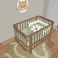 Cozy Wooden Baby Crib in Nursery with Soft Mattress Pillows and Wall Art