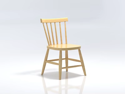 Light Wooden Casual Chair With Slatted Backrest Curved Seat And Simple Modern Design 3d model