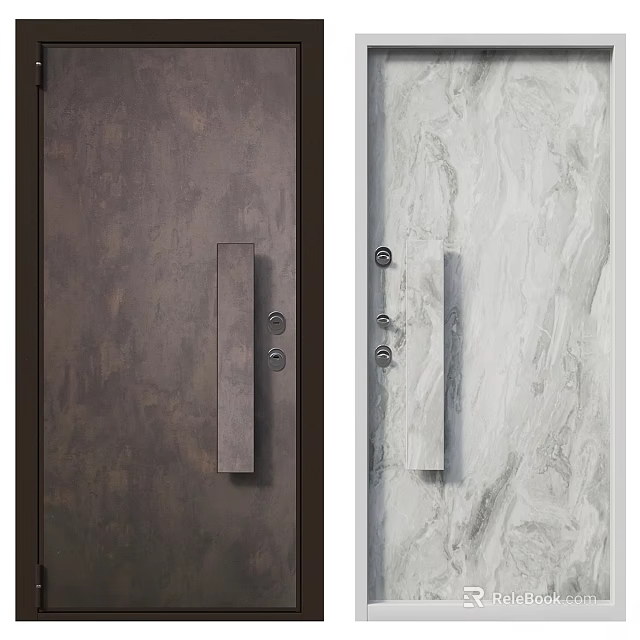 Modern Brown and White Swing Door with Vertical Handle and Textured Surface for Home Interior 3d model 