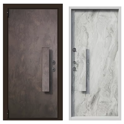 Modern Brown and White Swing Door with Vertical Handle and Textured Surface for Home Interior 3d model