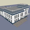 Modern Office Building Exterior Design With White Facade Blue Accents And Multiple Windows