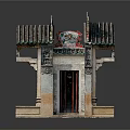 Traditional Ancient Chinese Architecture Gatehouse with Tile Roof Intricate Carvings and Stone Base
