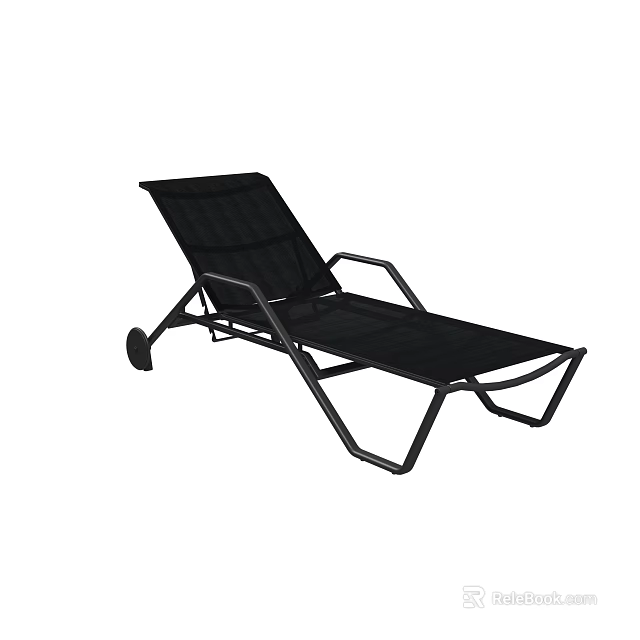 Black Outdoor Lounge Chair With Metal Frame Mesh Fabric And Rolling Wheels Design 3d model 