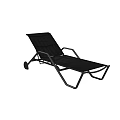 Black Outdoor Lounge Chair With Metal Frame Mesh Fabric And Rolling Wheels Design