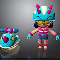 Cute Cartoon Character With Horned Helmet Yellow Goggles And Blue Pink Snake Creature
