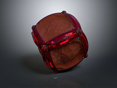 Red Transparent Helmet With Metallic Frame And Mesh Structural Details 3d model
