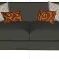 Stylish Gray Two Seater Sofa With Decorative Patterned Pillows And Soft Upholstery 3d model
