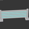 Silver Metal Safety Railing With Blue Horizontal Stripes And Stable Supports