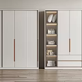 Modern White Wardrobe Interior Design With Wooden Handles Storage Shelves And Drawers