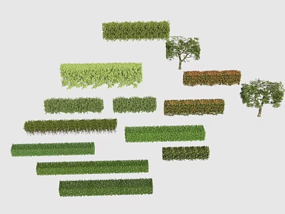Diverse Garden Landscape Elements With Various Shaped Colored Hedges And Trees 3d model